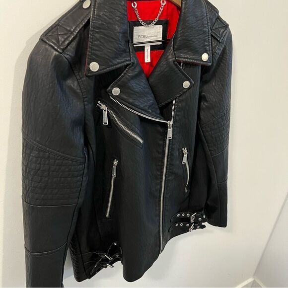 BCBGeneration Long Faux Leather Asymmetrical Zip Moto Jacket | Size S - Picture 6 of 11